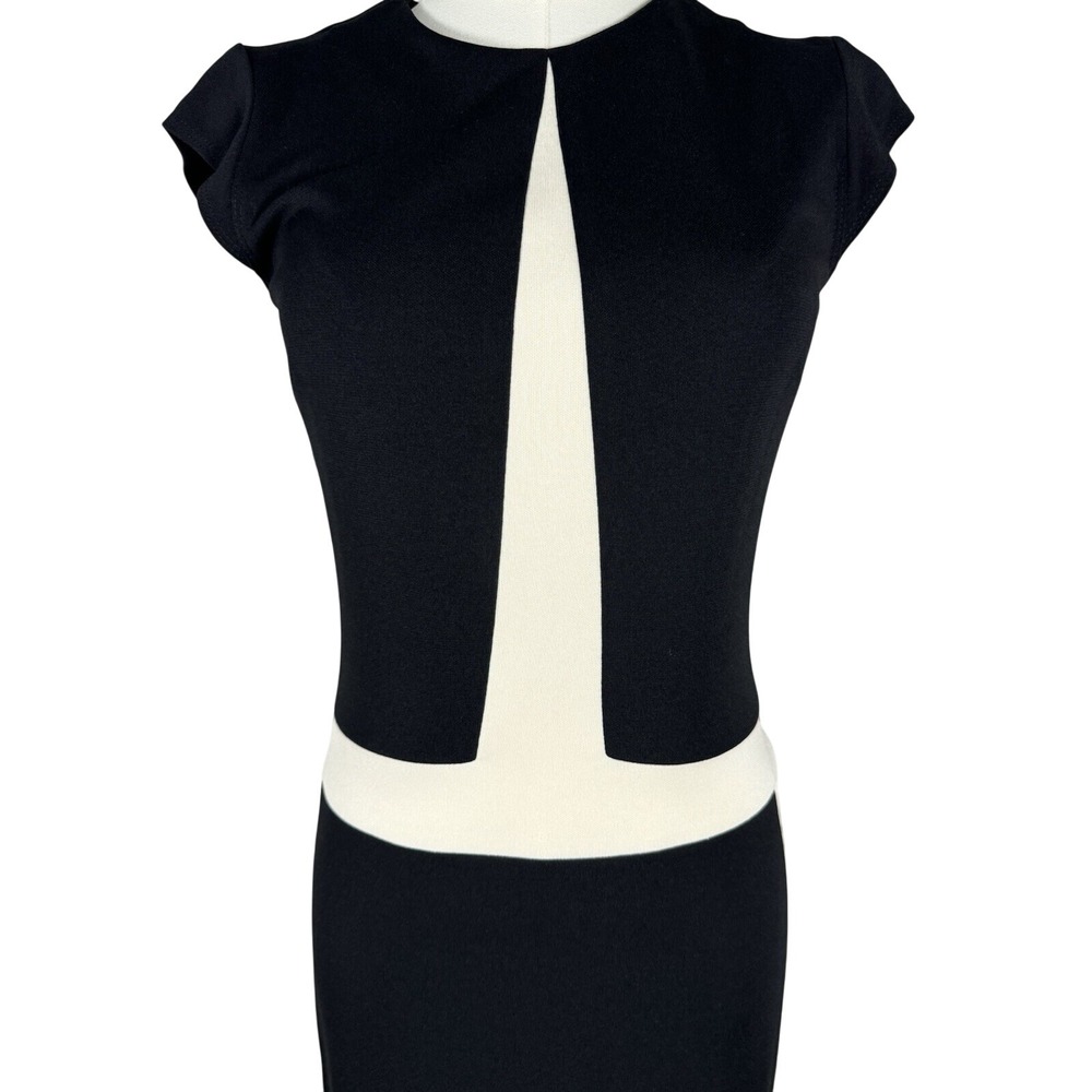 Black White Colorblock Sheath Party Dress Sleeveless ABS Allen Schwartz Small